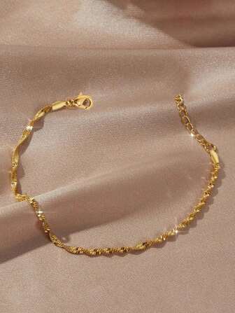 Aomogo 1 pieza de pulsera de cadena fina de acero inoxidable chapado en oro de 18K, joyería elegante de pulsera