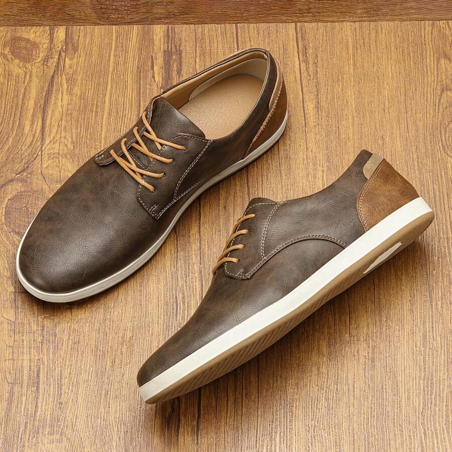 Pantofi de skateboard casual pentru bărbați, partea superioară din PU, design cu toc frecat, talpă din cauciuc, pantofi comozi pentru mers pe jos - cafea maro - Vizualizare 1