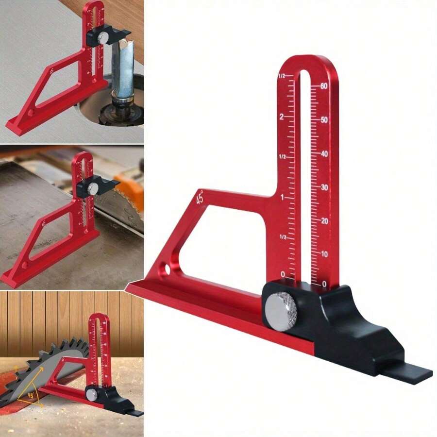 Adjustable Table Saw Depth Gauge 0-60mm With Metric & Inch NC Laser Scale -  Router Table Height Gauge Aluminum Alloy Measuring Gauge For Setting Up Blade Router Bits Height Woodworking Tools - Red - View 1