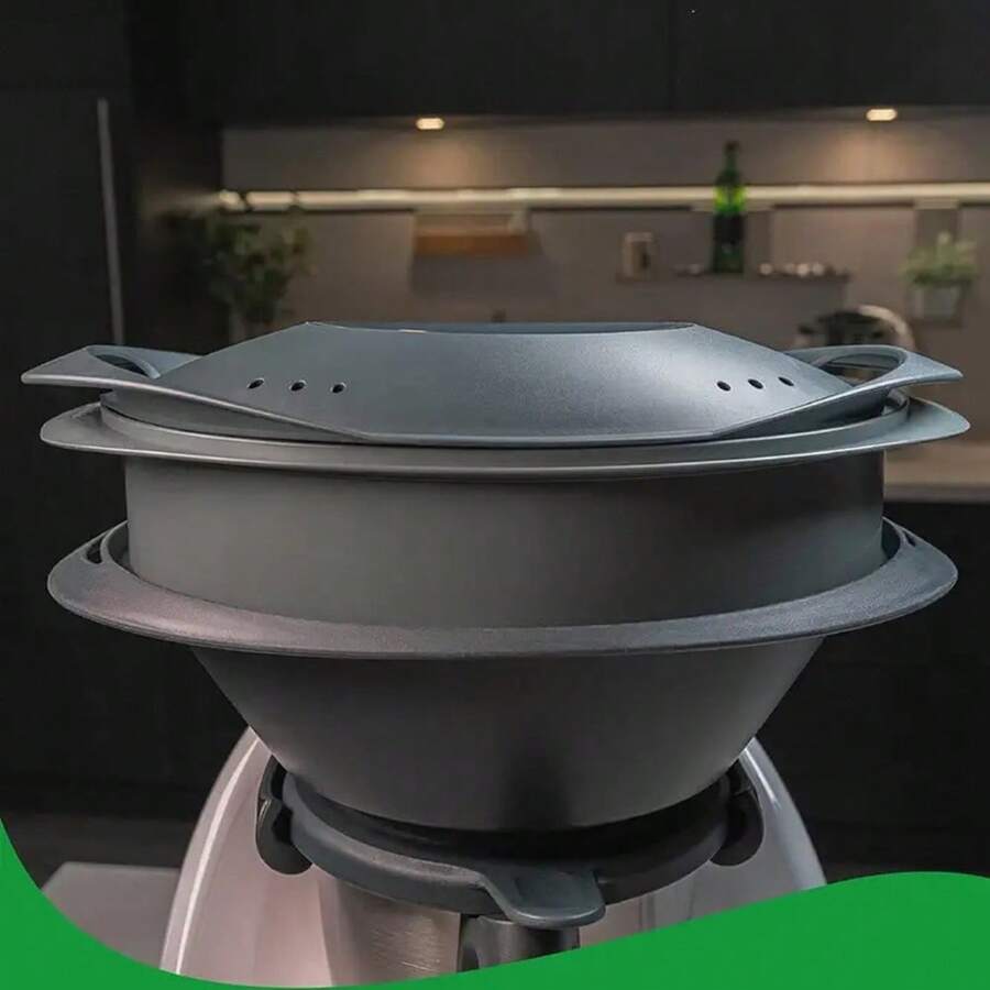 1pc Thermomix Varoma Steamer Plug-In Expansion Ring TM6, TM5, TM31 Compatible - Large Capacity Kitchen Mixer Accessories - Grey - View 1