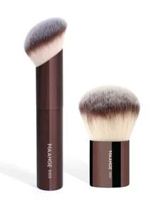 MAANGE 2pcs Professional Foundation Brush Set,Beveled Tubular Makeup Brush,Makeup Tools With Soft Fiber For Easy Carrying,Brush For Travel - Coffee Brown - View 10