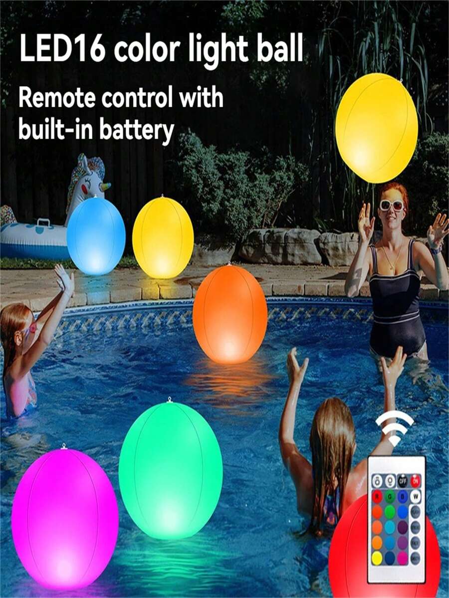 1pc 16-Color LED Remote Control Light-Up Beach Ball, Inflatable PVC Flash Ball For Concert Atmosphere, Pool, Creative Lawn Decoration,Pool Toys Suitable For Pool Games,Pool Party - Multicolor - View 1