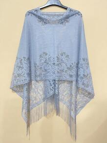 1 pieza Elegante Poncho primavera/verano de encaje de unicolor, chal protector solar con múltiples opciones de uso para mujeres