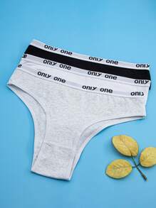 3 件装女士彩色字母印花透气中腰性感丁字裤运动内裤 - 彩色 - 查看 3