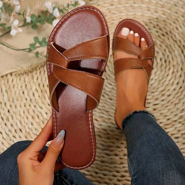 Women's Fashion Casual Outdoor Sports Flat Sandals, Round Toe Low Heel Beach Slippers, European And American Style, Summer
