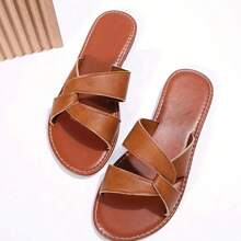 Women's Fashion Casual Outdoor Sports Flat Sandals, Round Toe Low Heel Beach Slippers, European And American Style, Summer