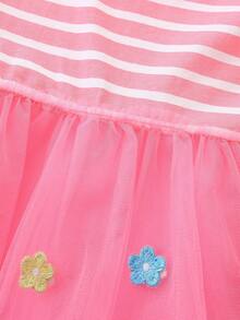 时尚年轻女孩短袖网眼连衣裙卡通女孩图案，夏季户外 - 粉色 - 查看 6