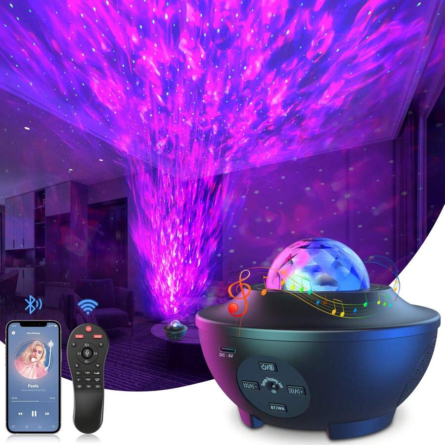 Galaxy Projector, Star Projector With Remote Control, Night Light Projector With Timer, Bluetooth USB Colour Changing Music Night Light - Negro - Ver 1