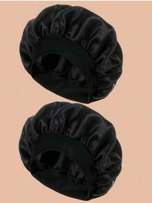 1 pieza Gorro de seda para dormir, gorros de satén, gorro de dormir de seda con banda elástica suave, envoltorio de cabello de seda para cabello rizado (negro y dorado) - Negro - Ver 4