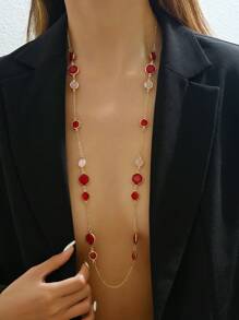 1 pièce Nouveau Collier long pendentif demi-cercle multicolore Charmant et élégant pour femmes, adapté pour les fêtes d'été, les rendez-vous, les rassemblements et les festivals. Un collier long polyvalent, idéal comme cadeau de la fête des mères ou à assortir avec des pulls