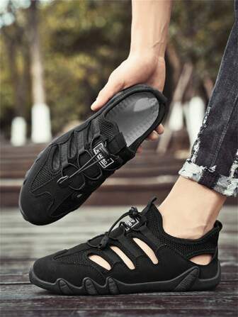 New Summer Beach Shoes For Men, Casual Lightweight Slip-On Breathable Closed-Toe Hollow-Out Black Sports Sandals