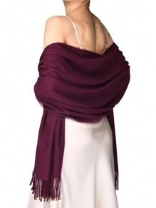 1pc Women Solid Color Silky Pashmina Shawl Wraps Soft Bride Bridesmaid Shawl For Formal Evening Party Wedding Accessories Women - A - View 14