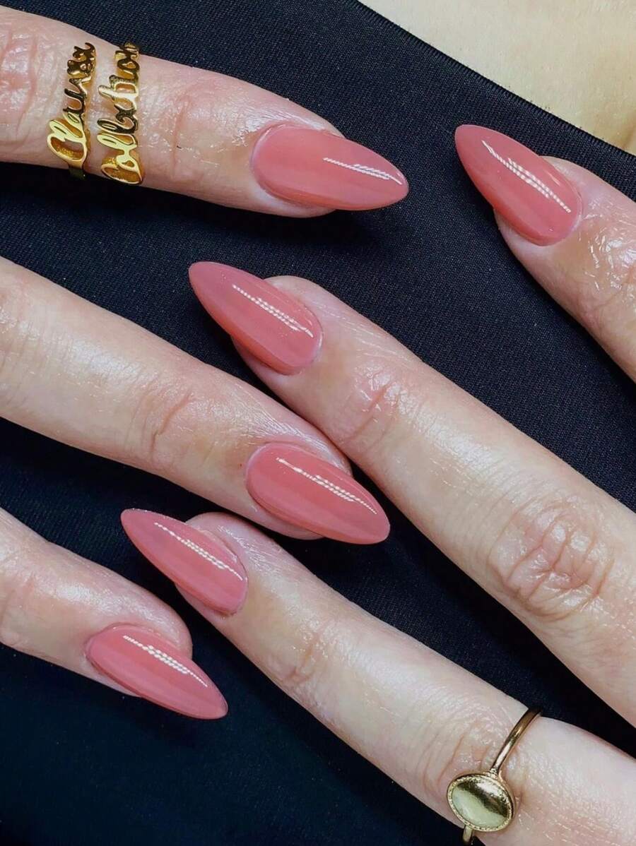 30 chiếc Bộ móng tay giả màu cam san hô đơn giản hình quả hạnh nhân, thích hợp cho phụ nữ đeo hàng ngày để tăng cường sự quyến rũ khi ấn vào móng tay Đồ dùng làm móng - Màu Cam san hô - Xem 1