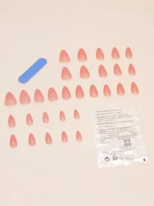30 chiếc Bộ móng tay giả màu cam san hô đơn giản hình quả hạnh nhân, thích hợp cho phụ nữ đeo hàng ngày để tăng cường sự quyến rũ khi ấn vào móng tay Đồ dùng làm móng - Màu Cam san hô - Xem 2