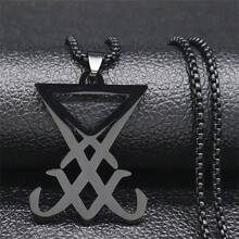 Sigil  Of Satan Stainless Steel Statement Necklace  Seal Of  LaVey Hidden Devil Long Necklace - Necklace - View 9