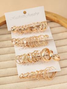 1 Set Of 24 Pairs Simple Fashion Creative C-Shaped Hoop Earrings Set, Vintage Personalized Classy Multipack Twisted Metal Geometric Ear Jewelry Set For Women's Everyday Wear
