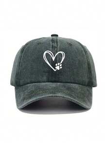 1 pieza Gorra de béisbol unisex con estampado de huella de corazón y pata, gorra casual de protección solar al aire libre adecuada para viajes de primavera y otoño y vacaciones en la playa, sombrero juvenil de estilo Y2K - imprimir - Ver 6