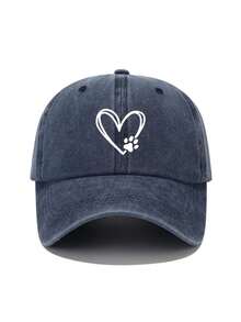 1 pieza Gorra de béisbol unisex con estampado de huella de corazón y pata, gorra casual de protección solar al aire libre adecuada para viajes de primavera y otoño y vacaciones en la playa, sombrero juvenil de estilo Y2K - imprimir - Ver 8
