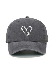 1 pieza Gorra de béisbol unisex con estampado de huella de corazón y pata, gorra casual de protección solar al aire libre adecuada para viajes de primavera y otoño y vacaciones en la playa, sombrero juvenil de estilo Y2K - imprimir - Ver 3