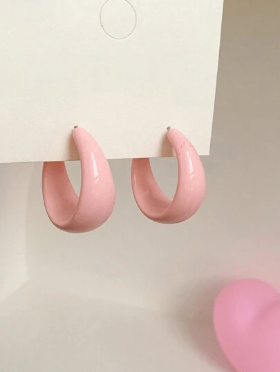 1 đôi bông tai hình chữ C màu trơn cổ điển