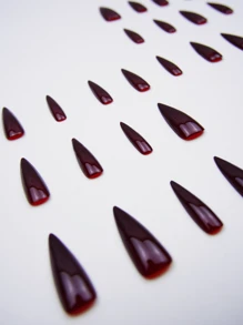 24PCS Wine Red Fake Nails, Press On Nails With Simple Design, False Nails For Women Girls Daily Wear(Long Stiletto Shape) Nail Supplies - Burgundy - View 2