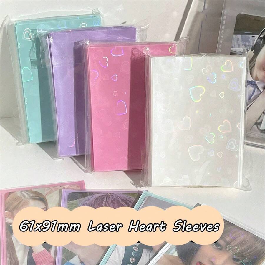61x91mm 50 Unidades/pacote Mangas De Cartão, Mais Novos Cartões Postais Laser Coração Holo Sacos De Carga Superior De 3 Polegadas