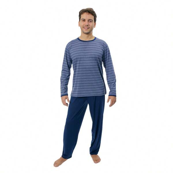 Pijama Malha m/Longa calça lisa