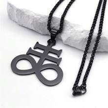 Satan Cross Necklaces Men Women Black Stainless Steel Of Satan Symbol Pendant Kolye Necklace