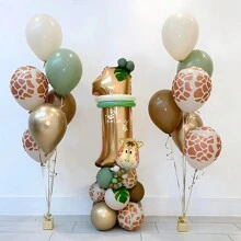 30 pièces Ballon numéro doré de 32 pouces, thème de la forêt de girafes pour décoration de fête d'anniversaire. Ensemble de décorations pour scène de fête, Noël