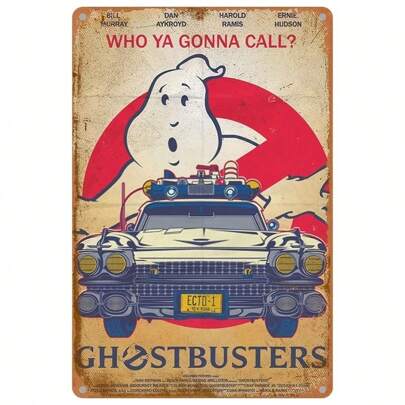 1件，金属锡牌，复古乐队，捉鬼敢死队标志（8x12英寸/20厘米x30厘米），复古牌匾，适用于男士专属空间、墙面装饰、房间装饰、卫生间装饰、餐厅装饰、酒吧装饰、咖啡店装饰、车库装饰，防水，最佳礼物，生日、毕业、圣诞节装饰，家居圣诞礼物，圣诞装饰品