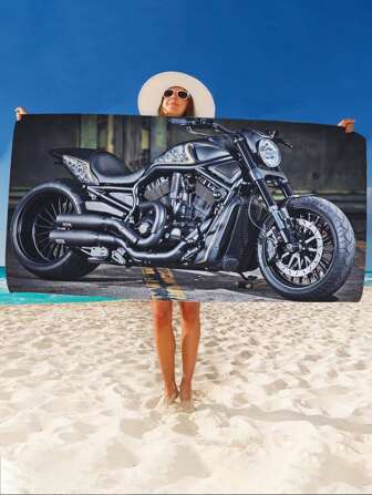 1pc 250GSM Creative Motorcycle Series Printed Beach Towel, Strong Water Absorption Pool Towel, Sand-Free Oversized Beach Blanket, Quick-Drying Swimming Towel, Suitable For Travel, Swimming, Surfing, Yoga, Camping, Ideal For Motorcycle Club Gathering, Beach Essential. Summer Travel, Vacation Holiday Bathroom Decor Beach Essentials