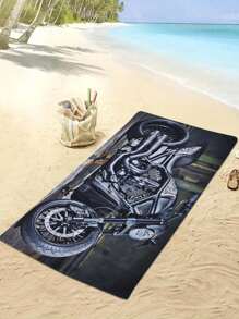 1pc 250GSM Creative Motorcycle Series Printed Beach Towel, Strong Water Absorption Pool Towel, Sand-Free Oversized Beach Blanket, Quick-Drying Swimming Towel, Suitable For Travel, Swimming, Surfing, Yoga, Camping, Ideal For Motorcycle Club Gathering, Beach Essential. Summer Travel, Vacation Holiday Bathroom Decor Beach Essentials - Multicolor - View 3