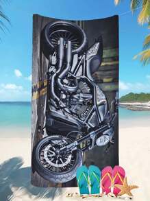 1pc 250GSM Creative Motorcycle Series Printed Beach Towel, Strong Water Absorption Pool Towel, Sand-Free Oversized Beach Blanket, Quick-Drying Swimming Towel, Suitable For Travel, Swimming, Surfing, Yoga, Camping, Ideal For Motorcycle Club Gathering, Beach Essential. Summer Travel, Vacation Holiday Bathroom Decor Beach Essentials - Multicolor - View 4