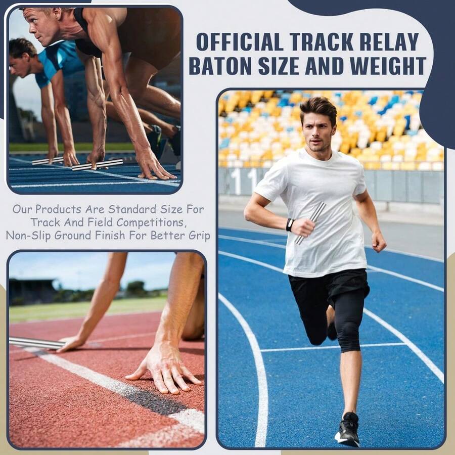 12入組運動鋁質接力棒，具抗腐蝕性，適用於學生校內短跑、戶外長跑比賽及賽車工具使用 - 銀色 - 查看 1