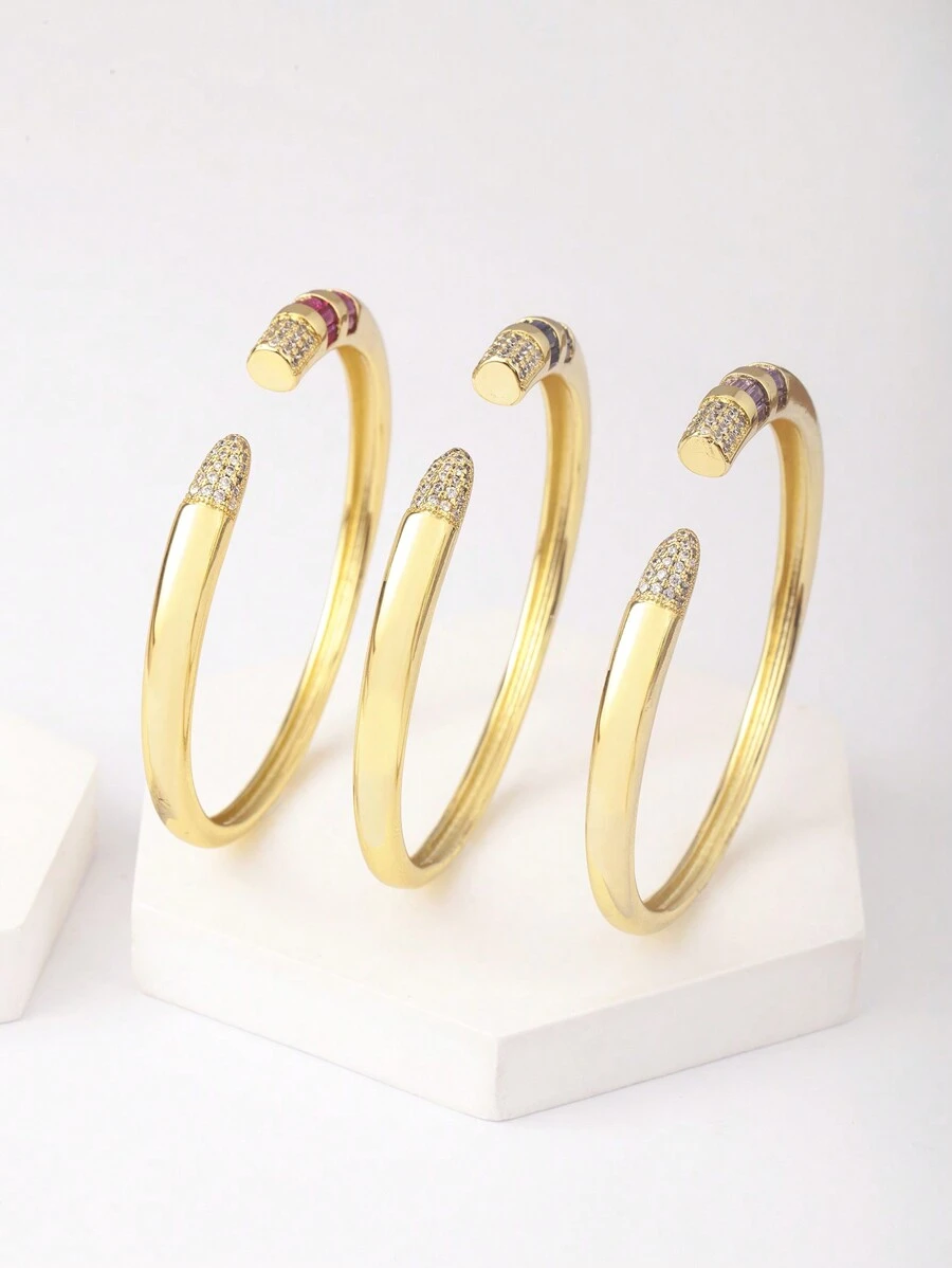 1 chiếc Vòng tay nữ mạ vàng 18k nhiều màu CZ Valentine, Quà tặng trang sức sang trọng cho ngày hẹn hò, Ngày lễ tình nhân, Mẹ, Mẹ, Ngày của Mẹ, Quà tặng - vòng tay mở - Xem 1