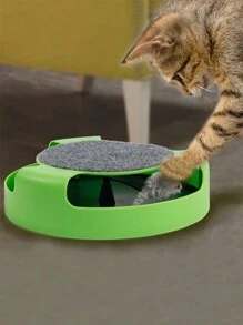 1入組貓咪互動玩具，帶有旋轉轉盤、抓抓墊和老鼠玩具，貓狗迷宮玩耍板 - 綠色 - 查看 6