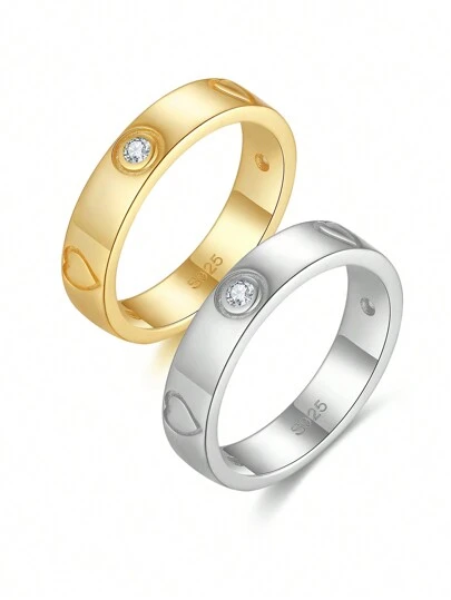 ORSA JEWELS 1個時尚純銀鋯石戒指男女情侶戒指心形圖案婚戒華麗訂婚珠寶最佳禮物女士生日新年派對珠寶日常佩戴新娘珠寶