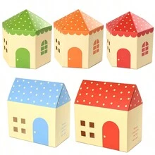 1入組/5入組多彩房屋城堡簡單可愛糖果餅乾包裝盒，房子形狀，可愛的小城堡，孩子節慶禮物 - 彩色房子城堡 - 查看 16