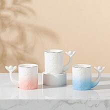 1入妖精魚陶瓷馬克杯，妖精魚尾巴握把，高品質獨特女友禮物，多功能咖啡杯，容量380毫升/ 12.85盎司，適用於下午茶和各種場合 - 彩色 - 查看 7