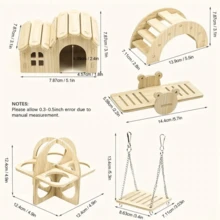 倉鼠搖搖樂,小型巢穴,實木小房子,倉鼠睡眠窩,黃金絲熊小別墅,玩具用品,DIY倉鼠配件,木製鼠居藏身處和金絲雀搖搖樂,寵物運動健身遊戲套裝 - 杏色 - 查看 4