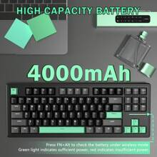 ATTACK SHARK TKL Wireless Mechanical Gaming Keyboard, BT 5.0/2.4G/USB-C Wired Hot Swappable White Switches RGB Keyboard 80% US Layout, With Coiled Keyboard Cable For PC - Olive Green - View 7