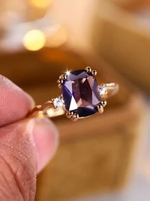 1 Stück eleganter lila Versprechen-Ring für Frauen mit zarter Krappenfassung, ovale Form, künstlicher Einzelring als Valentinstags-Geschenk, Muttertags-Geschenk - Ring - Übersicht 5
