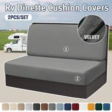 Silver Fox Fur Solid Color Stretch RV Dining Booth Seat Cushion Cover, Double Furniture Protection For Caravan/Bench Seat - Black - View 1