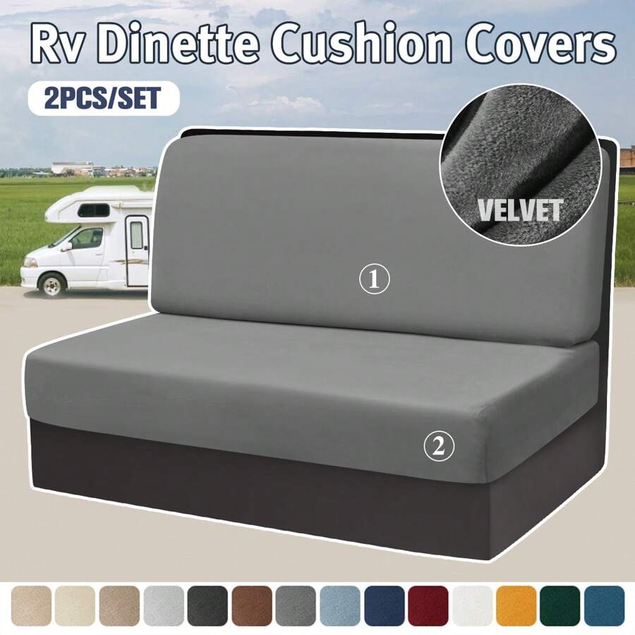 Silver Fox Fur Solid Color Stretch RV Dining Booth Seat Cushion Cover, Double Furniture Protection For Caravan/Bench Seat - Black - View 1