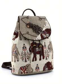 Vintage Style Anti-Theft Backpack With Elephant Patterned Bucket Shape And Handmade Decorations For Women - Multicolor - View 3