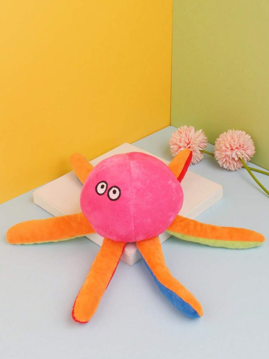 1只大章魚毛絨玩具帶聲音，能幫助狗狗清潔牙齒，並激發互動自娛自樂，僅適用於狗和其他寵物 - 粉色 - 查看 1