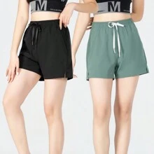 2pcs/Set Women's Colorful Breathable Sports Shorts For Running Or Casual Wear, Summer Women Boxer Shorts Jogger Shorts - Black - View 2