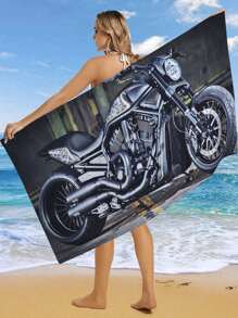 1pc 250GSM Creative Motorcycle Series Printed Beach Towel, Strong Water Absorption Pool Towel, Sand-Free Oversized Beach Blanket, Quick-Drying Swimming Towel, Suitable For Travel, Swimming, Surfing, Yoga, Camping, Ideal For Motorcycle Club Gathering, Beach Essential. Summer Travel, Vacation Holiday Bathroom Decor Beach Essentials - Multicolor - View 5