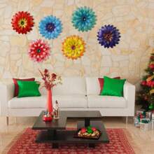 1pc Metal Flowers Outdoor Wall Decor, Metal Garden Wall Art Decoration, Metal Flower Outdoor Wall Hanging Sculptures, For Home Garden - Multicolor - View 8