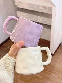 CMYD Studio 1 件 400 毫升手工纹理陶瓷咖啡杯，不对称北欧风格茶杯，适合家庭、卧室、办公室、礼物、家庭聚会 - 紫色 - 查看 7
